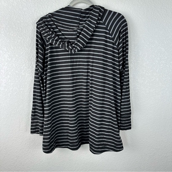Cuddl Duds | Black/Grey/Gray Stripe Flexwear Open-Front Hooded Jacket Sz S/M - Picture 2 of 8
